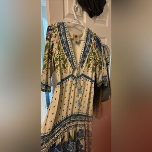 FARM Rio Floral Embroidered Dress with Blue Accents XS